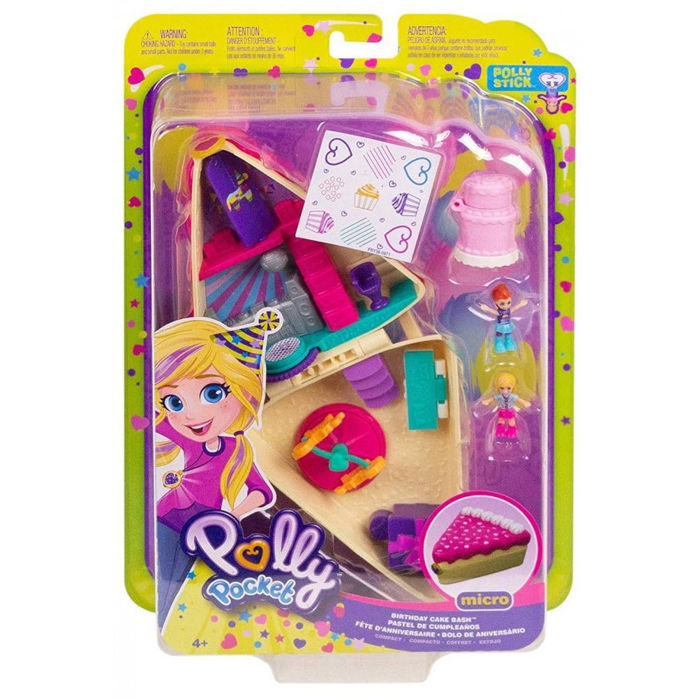 Polly Pocket Birthday Cake Bash Compact With 2 Dolls Accessories Walmart Com