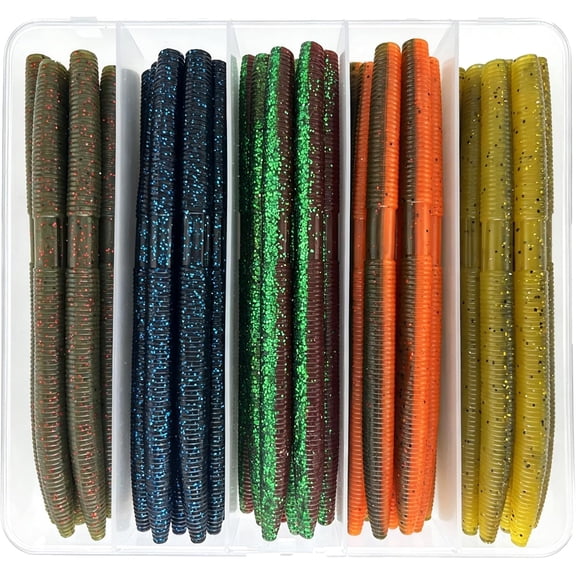 Senko Worms for Bass Fishing: 40PCS 5.5" Wacky Worm Lures Kit with Box | Senkos Soft Plastic Baits for Freshwater Saltwater | Slow-Fluttering Action
