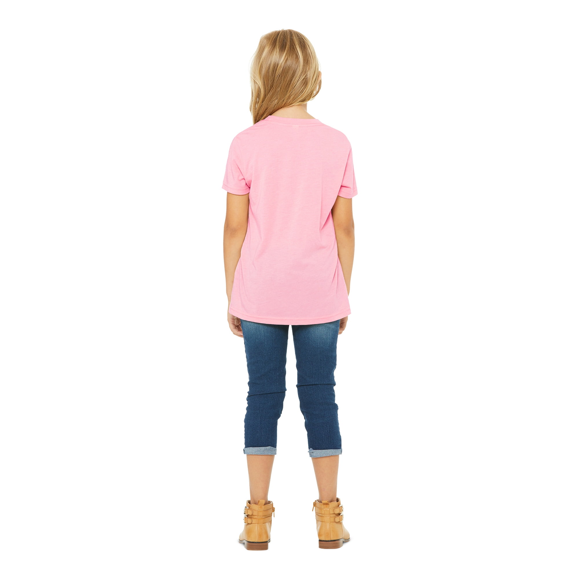 BELLA+CANVAS Youth Unisex Short Sleeve Crew Neck T-Shirt for Crafting, Pink, Youth Large