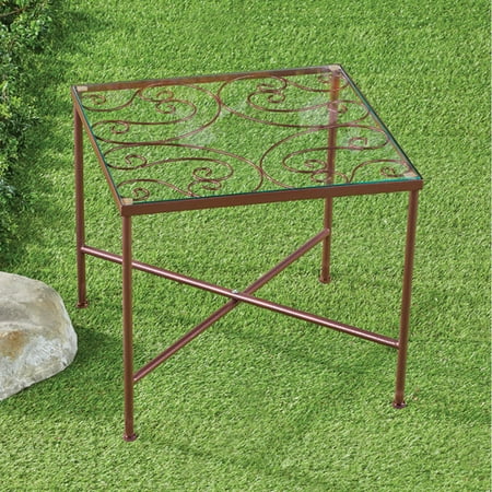 Scrolled Edge Glass Top Table - Glass Top Metal Scroll Garden Patio Accent Side Table