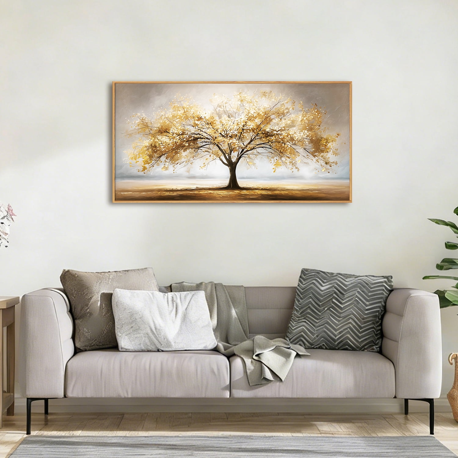 TOARTi Tree of Life Wall Art Gold Leaves Framed Nature Aesthetics Canvas Painting For Living Room Bedroom Office Decor 20x40 Inch