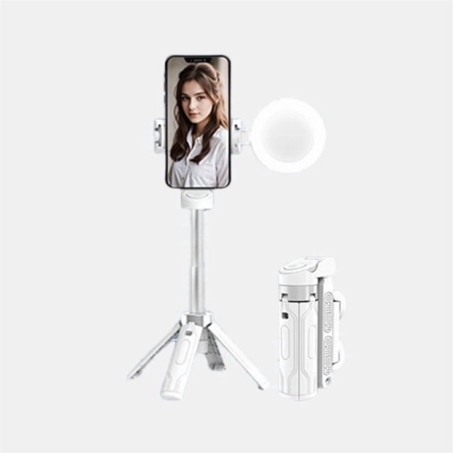 JC25 Foldable Mini Selfie Stick Tripod with Bluetooth Remote, 11-40cm Adjustable Height, 360° Rotation, ABS+Aluminum Alloy, 2 Cold Shoe Mounts for Fill Light/Microphone, Portable 11cm Folded Design,