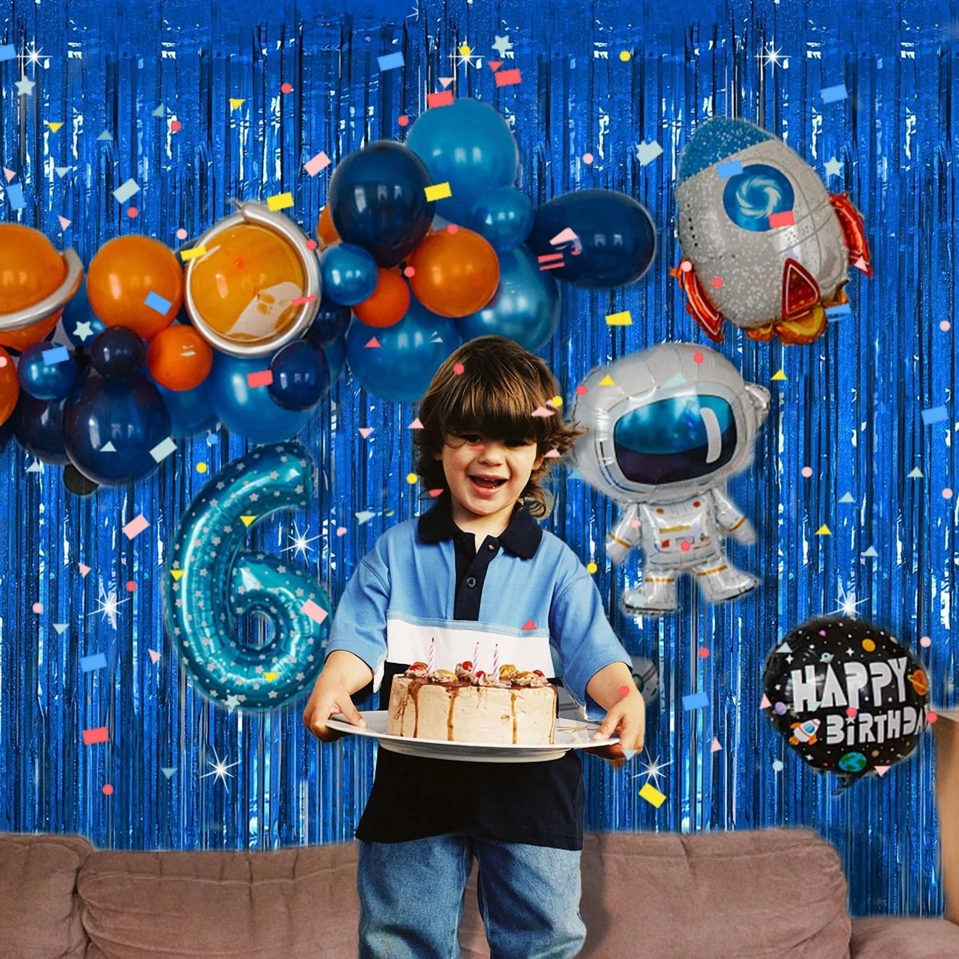 BUTTERFLY- 2 Pack Blue Tinsel Curtain Party Backdrop Glitter Foil Fringe Curtain Decor