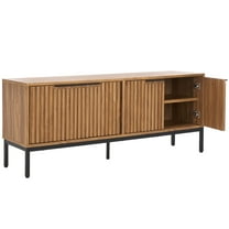 SAFAVIEH Lylia 4 Door Media Stand, Oak/Black Legs/Black Handle (60.8 in. W x 17.7 in. D x 24.6 in. H)