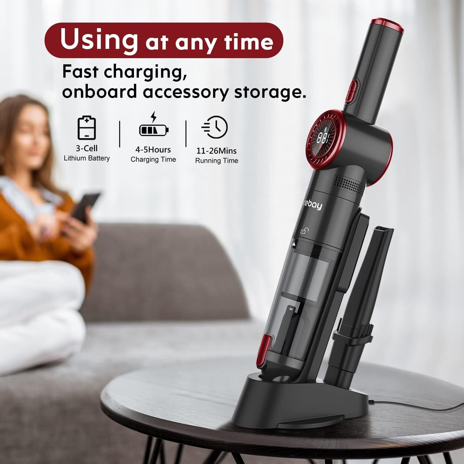 Open Box KORAMZI EV-H065 Cordless Handheld Vacuum Cleaner, Red