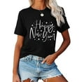 thumbnail image 2 of Women Crewneck T-Shirt Happy New Year Graphic Shirt Casual Loose Short Sleeve Black Top, 2 of 5