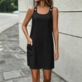 thumbnail image 4 of Shift Dresses for Women Square Neck Sleeveless Button Detail Midi Dress with Pockets Casual Summer Vacation Sundress Black S, 4 of 7