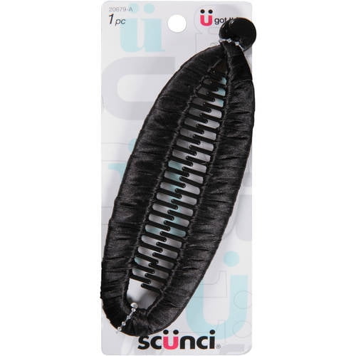 Scunci Elegant Black Fabric Banana Clip Perfect for Day or Evening Styling, Gentle on Hair with
