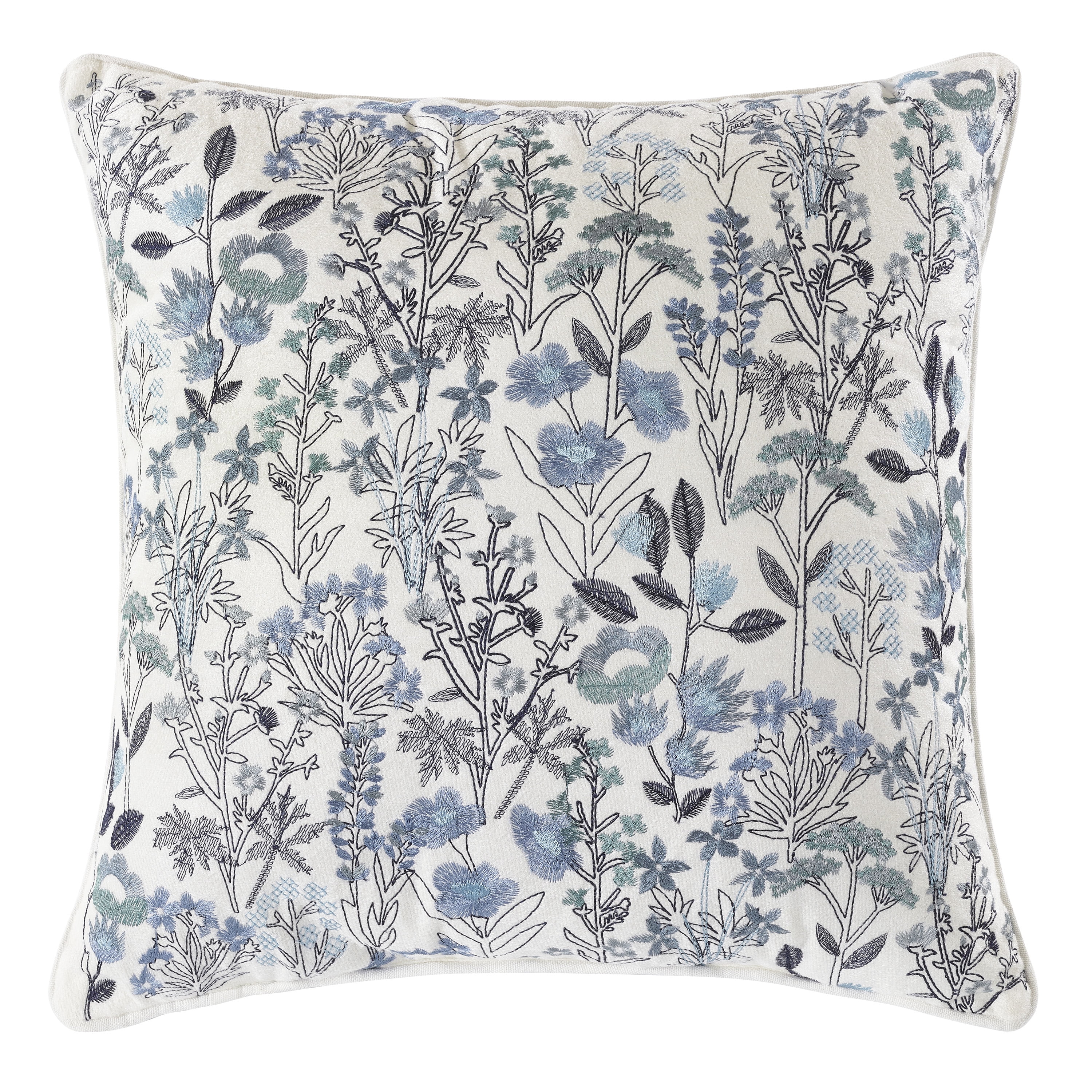 (2 pack) Mainstays 18"x18" Blue Embroidered Floral Decorative Throw Pillow