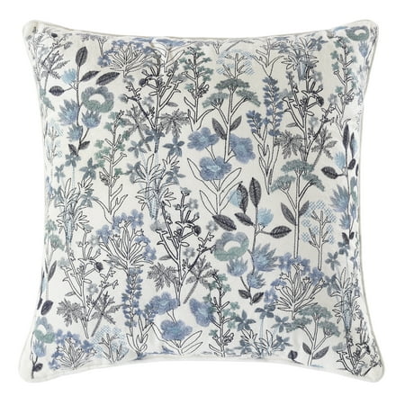 Mainstays 18"x18" Blue Embroidered Floral Decorative Throw Pillow, (1 count)