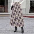 thumbnail image 2 of Fall Winter Women's Tartan Skirts Plus Size High Waisted A Line Swing Skirts Fashion Loose Pleated Plaid Skirt with Pockets Khaki L, 2 of 5