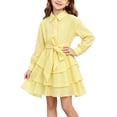 thumbnail image 3 of Auroural Girls Long Sleeve Shirt Dress Lapel Button Tiered Ruffle Dress Waist Casual Kids Outfit, 3 of 9