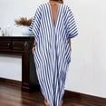 thumbnail image 6 of CIENVNSTG Womens Striped Print V-Neck Loose Casual Dress Dress Elegant Vacation Dress Light Blue M, 6 of 7
