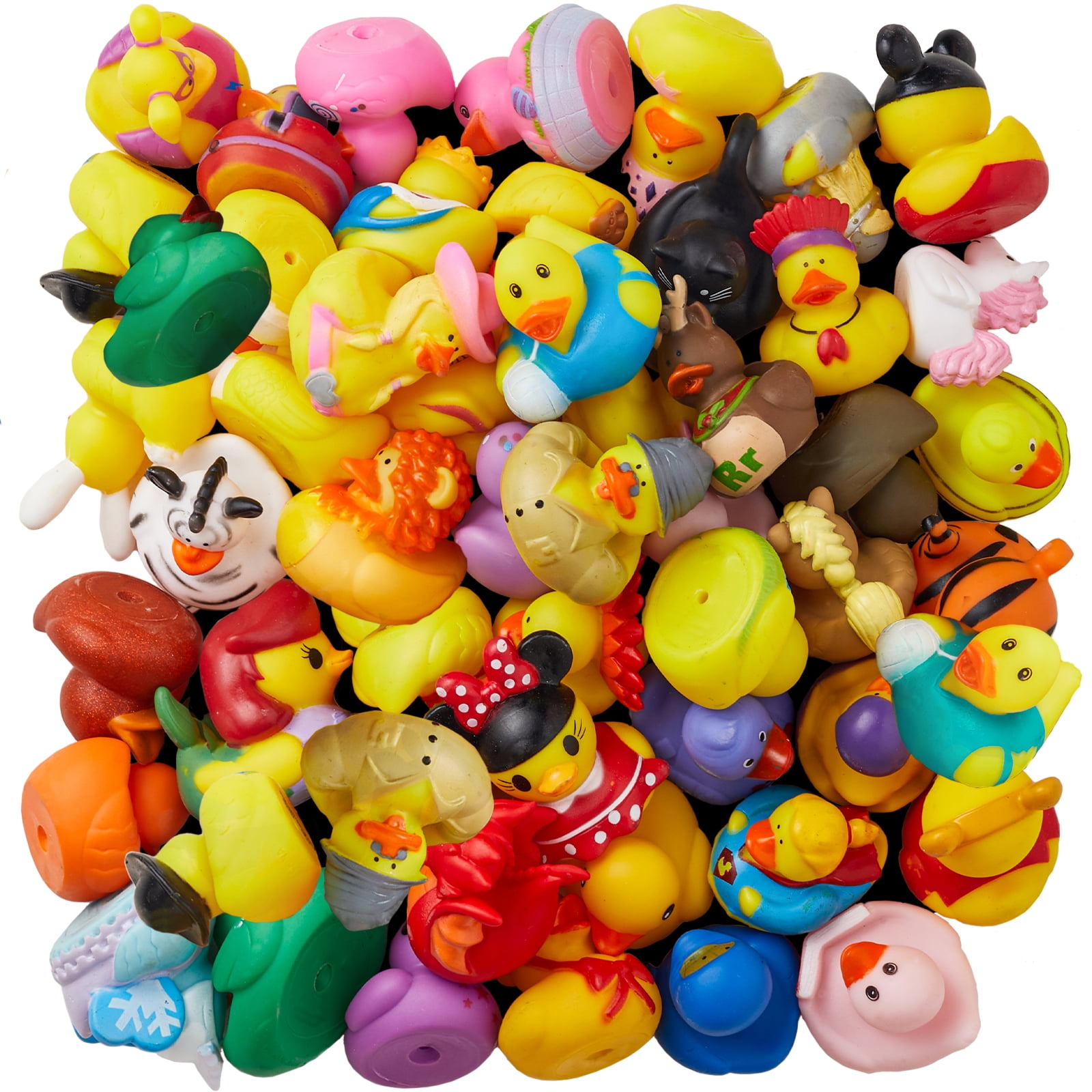 ValenLyra 100 pack Rubber Ducks for Jeeps Ducking - 2" Bulk Floaters, Safe 3+ Kids/Baby Bath Toys with Bag, Assorted Styles, Party Favors/Birthdays (100 Varieties)
