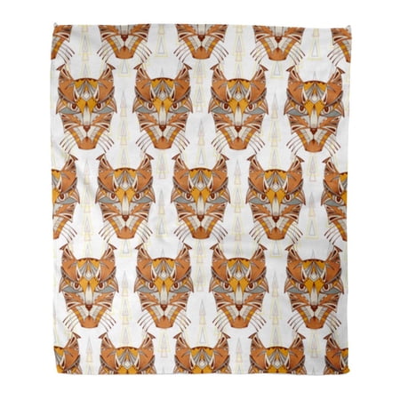 SIDONKU Throw Blanket Warm Cozy Print Flannel Brown Abstract Caracal Lynx Wild Cat Heads Ethnic Tribal Patterned Comfortable Soft for Bed Sofa and Couch 58x80 Inches