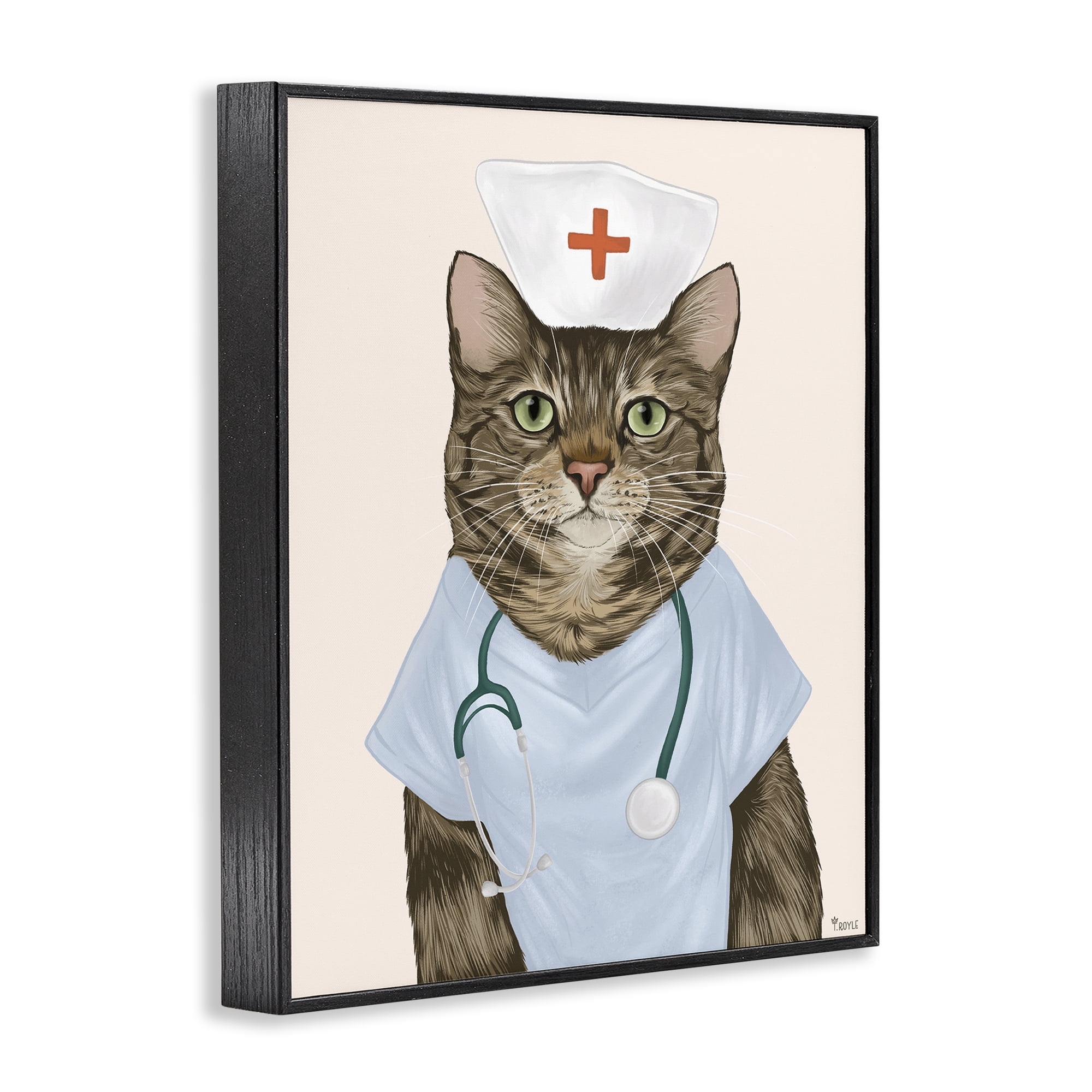 Stupell Industries Nurse Doctor Cat Animals & Insects Painting Black Framed Art Print Wall Art, 11 x 14