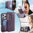 thumbnail image 4 of Detachable Wallet Case for iPhone 16 with RFID Blocking Card Slots Holder, Premium PU Leather Magnetic Kickstand Shockproof Removable Flip Protective Cover with Wristband for iPhone 16, Purple, 4 of 14