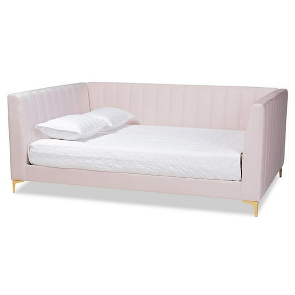 Bowery Hill Velvet Pink Daybed Channel Tufted Queen Size 93.7"W Unassembled