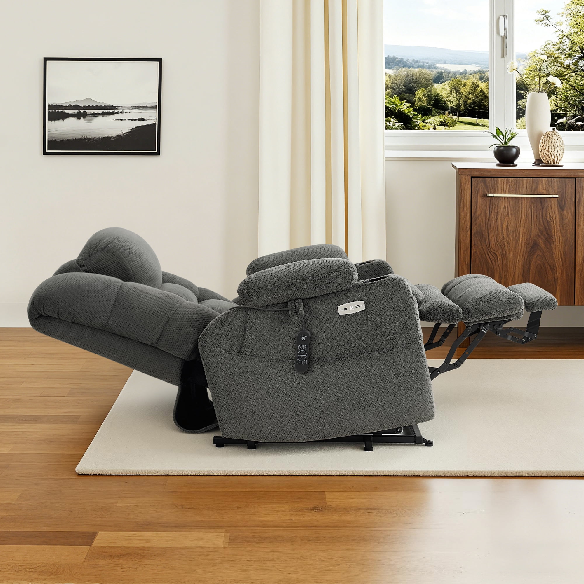 MCombo 27.2'' Extra Wide Triple Motor Power Lift Recliner for Elderly, Sleep Recliner Sofa with Adjustable Headrest, Fabric, Grey