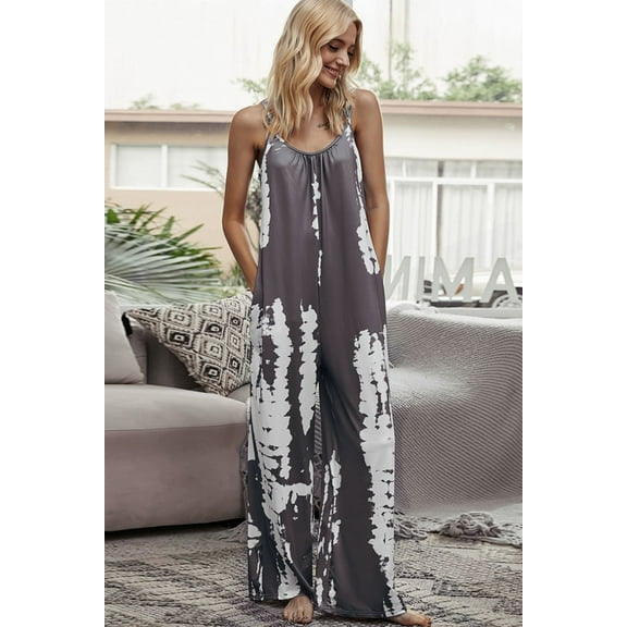 Shiny Tie-Dye Spaghetti Strap Jumpsuit with Pockets