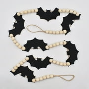 YAZHPA Hangs Halloween Decorations Indoor / Outdoor Wood Halloween Bats Bead Garland Banner For Halloween Decor Farmhouse Halloween Decorations For Fireplace Mantle Walls