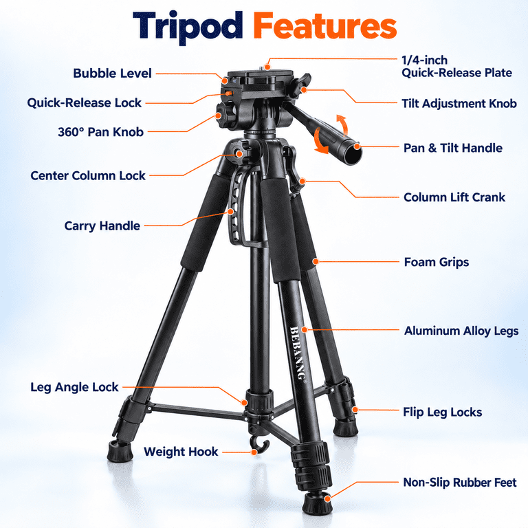 BEBANG 67" Camera Tripod Aluminum Portable Stand photo 5