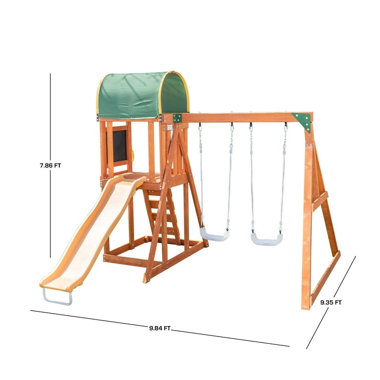 The Swing Company North Star Wooden Swing Set, 6' Slide, LED Seats