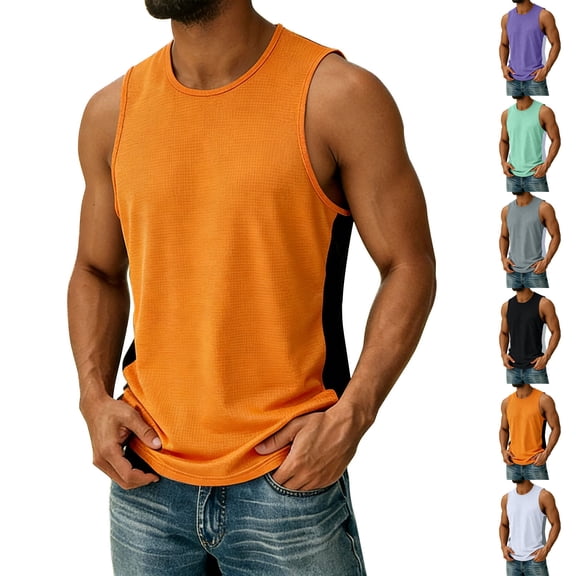 srobpty Mens Summer Multi Color Sleeveless Round Neck Tank Tops Stretchy Breathable for Sports Daily Activities