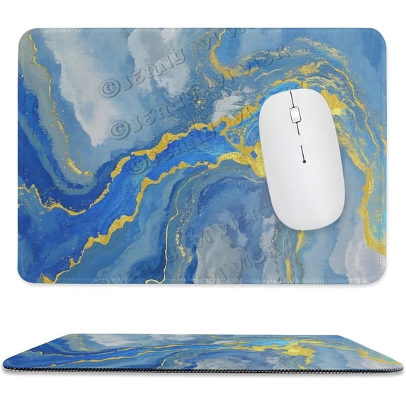 Stylish Blue and Gold Marble Printed Mouse Pad, 8x10 Inches, Thick Rubber, Perfect for Gaming and Work