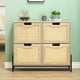 thumbnail image 1 of ChaoLink Mueble para zapatos de ratán natural con 4 puertas abatibles, organizador independiente de madera con 3 niveles para almacenar zapatos, 1 of 8