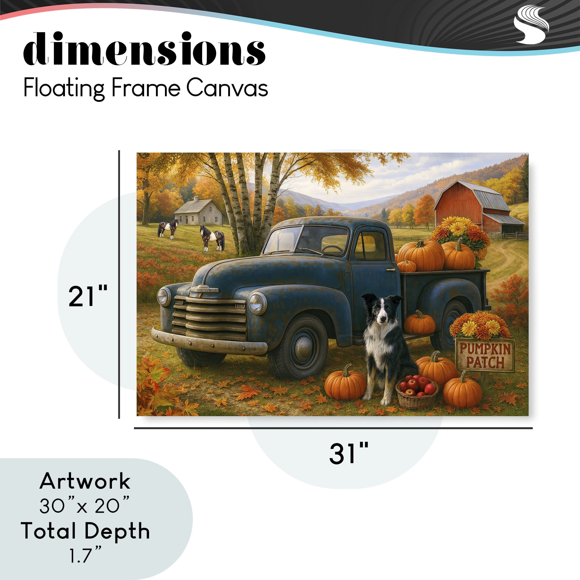 Autumnal Farmland Collie Dog Gray Framed Floater Canvas Wall Art, design by Tom Crehan