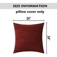 thumbnail image 5 of Pillow Covers 24x24 Set of 2 Striped Corduroy Euro Pillow Textured Plush Velvet Pillow Sham for Couch Chair, 24 x 24 inch, Burgundy, 5 of 14