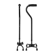 RMS Quad Cane - Adjustable Walking Cane with 4-Pronged Base for Extra Stability - Foam Padded Offset Handle for Soft Grip - Works for Right or Left Handed Men or Women (Black)