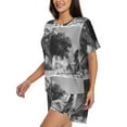 thumbnail image 2 of Fuzoiu Heroic Lion Encounter Print Women's Short-Sleeved Pajama Set,Lounge Sleepwear Set,Womens Pajama Sets 2 Piece,Button-Up Top and Shorts with Pockets-3X-Large, 2 of 7