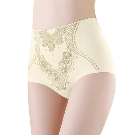 Icvfdpl Womens Underwear High Waisted Ice Silk Lift Seamless Print With No Hem Casual Daily Panties For Women Beige 2Xl