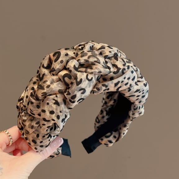 Big brand leopard print Korean headband Fried Dough Twists braid headband simple and fashionable high skull top wide brim short hair clip headdress