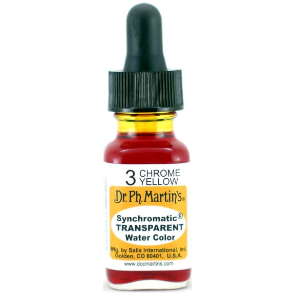 Dr. Ph. Martin's® Synchromatic Transparent Water Color (3) Watercolor Bottle, ½ US fl oz, Chrome Yellow, 1 Bottle