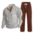 thumbnail image 2 of Fanxing Prime Day Deals Clearance Men's Tracksuits Corduroy Henley Tops Joggers Pants Outfits 1/4 Button Down Henley Shirt with Sweatpants 2pcs Sets Sweatsuits Shirt Red,L, 2 of 6