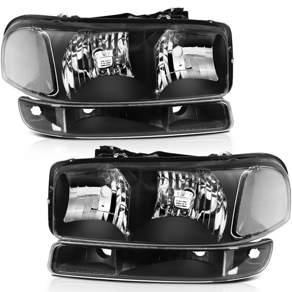 CCIYU Headlights Assembly For GMC Sierra 1500 1999-2006 For GMC Sierra 1500 Classic 2007 For GMC Sierra 1500 HD 2001-2003 2005-2006 With Protective Coating Black Housing Chrome Reflector Clear Lens