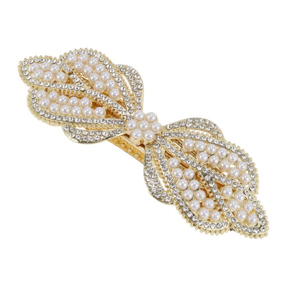 Unique Bargains 1 Pc Hair Clip Pearl with Rhinestones Bright Gold Tone