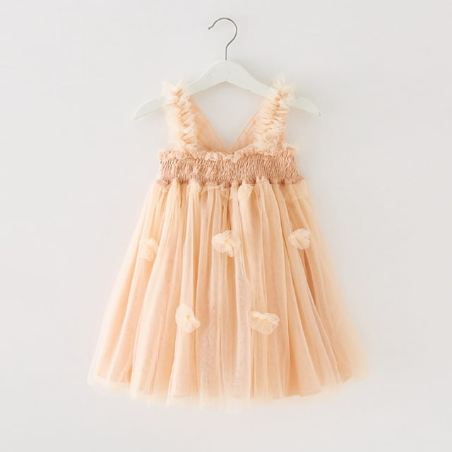 CAICJ98 Vêtements Filles Enfants Tout-Petits Filles Robe d'Été Douce Manches Courtes Patchwork Étoile Imprimé Décontracté Robe Princesse Tenues, Beige