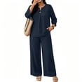 thumbnail image 5 of Two Piece Sets for Women 3/4 Length Sleeve Lounge Sets Summer Spring Vacation Travel Outfits Fashion Clothing Navy 2XL, 5 of 5