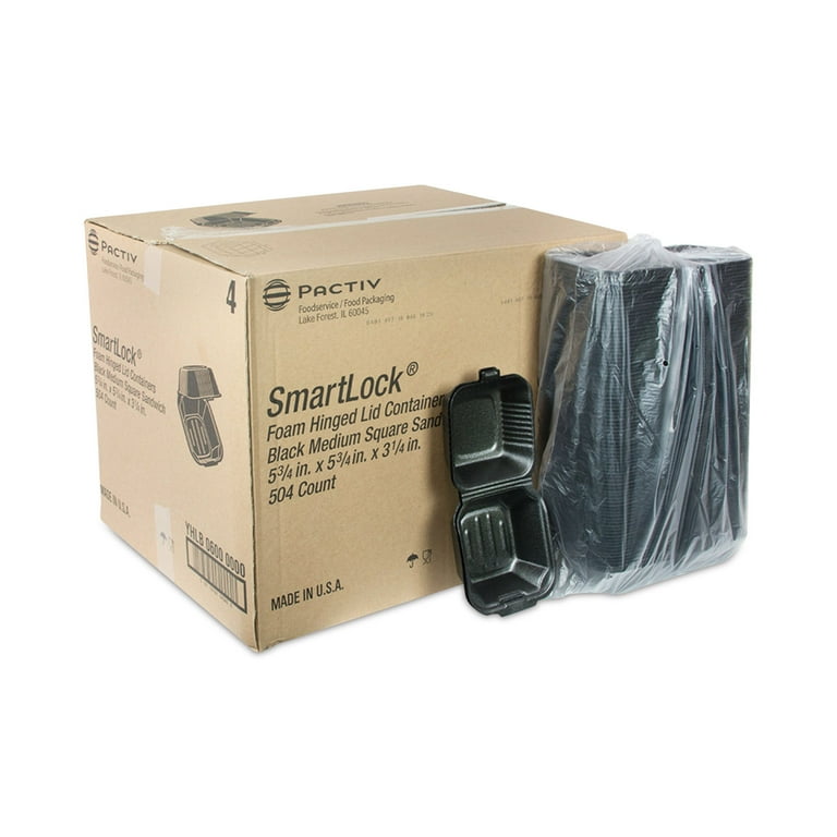 SmartLock Foam Hinged Lid Container, Sandwich, 5.75 x 5.75 x 3.25, Black, 504/Carton SmartLock Foam Hinged Lid Container, Sandwich, 5.75 x 5.75 x 3.25, Black, 504/Carton
