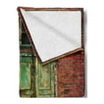 thumbnail image 2 of Rustic Soft Flannel Fleece Blanket, Rusty Old Door of Red Brick Wall House Dirty Doorway Front Exist Retro Textured Art Photo, Cozy Plush for Indoor and Outdoor Use, 50" x 60", Green, by Ambesonne, 2 of 5