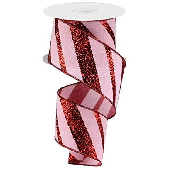 Valentine's Day Valentine Pink Red Diagonal Stripe Wired Ribbon: Pink Red 2.5" X 10 Yards