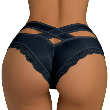 BYHONG Women s Sexy Lace Underpants Women s Transparent Mesh Hook Briefs Breathable Low Waist Seamless Underpants Womens Panties Navy S