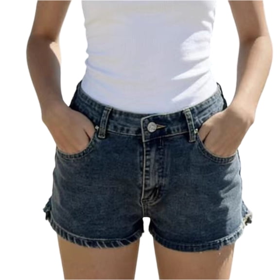 Sewkxo Jean Shorts for Women's Zipper Button Up Mid Rise Waist Stretch Skinny Denims Shorts Summer 2026 Fashion Casual Loose Shorts with Pockets,Dark Blue S