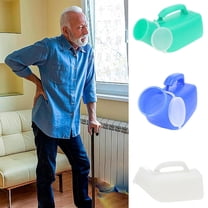 Pebbuoy 2Pcs Urinals for Men 1200ml with Spill Proof Pop Cap Lid, Plastic Pee Bottles Male Urinals, Portable Reusable Men Elderly Urinal for Home Car