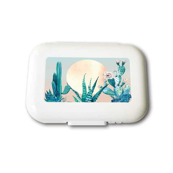 Small Weekly Pill Case -Cute Cactus and Flowers Travel Pill Organizer Box for Travel Safe Plastic Material 7 Small and 1 Large-Compartment