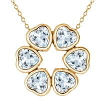 Gem Stone King 2.49 Ct Heart Shape Sky Blue Aquamarine 18K Yellow Gold Plated Silver Pendant with Chain